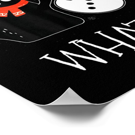 Funny Black Cat Pushing Snowman Christmas Winter C ポスター (角)