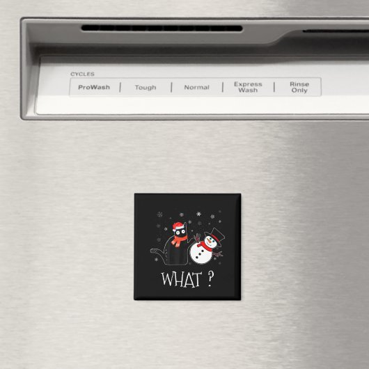 Funny Black Cat Pushing Snowman Christmas Winter C マグネット (インサイチュ (食洗機))