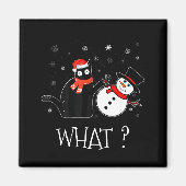 Funny Black Cat Pushing Snowman Christmas Winter C マグネット (正面)