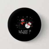 Funny Black Cat Pushing Snowman Christmas Winter C 缶バッジ (正面)
