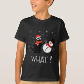 Funny Black Cat Pushing Snowman Christmas Winter C Tシャツ (正面)