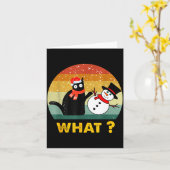 Funny Black Cat Pushing Snowman Xmas Winter Costum カード (黄色い花)