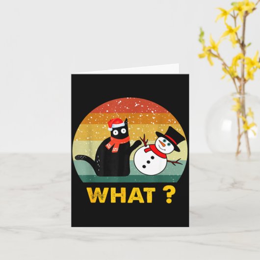 Funny Black Cat Pushing Snowman Xmas Winter Costum カード (黄色い花)