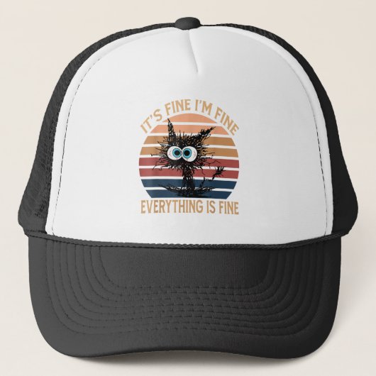 Funny Black Cat Quote It's Fine I'm Fine Everythin キャップ (正面)