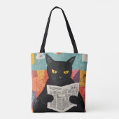 Funny Black cat Reading Newspaper トートバッグ (裏面)