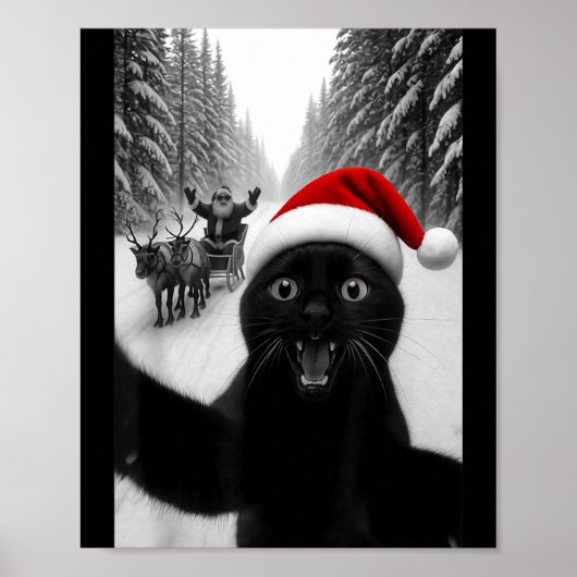 Funny Black Cat Selfie With Santa Christmas Men Wo ポスター (正面)