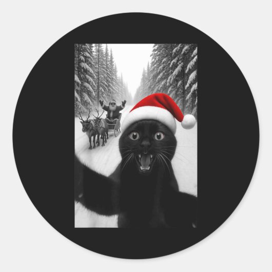 Funny Black Cat Selfie With Santa Christmas Men Wo ラウンドシール (正面)