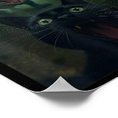 Funny Black Cat Selfie With T-rex Dinosaur Forest  ポスター (角)