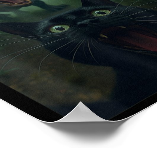 Funny Black Cat Selfie With T-rex Dinosaur Forest  ポスター (角)