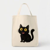  Funny Black Cat Sticker with Yellow Eyes トートバッグ (正面)