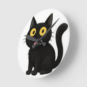  Funny Black Cat Sticker with Yellow Eyes ラウンド壁時計 (傾斜)