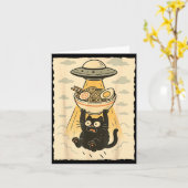 Funny Black Cat Ufo Ramen Alien Abduction Graphic  カード (黄色い花)