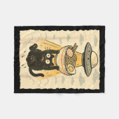 Funny Black Cat Ufo Ramen Alien Abduction Graphic フリースブランケット (正面(横))
