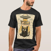 Funny Black Cat Ufo Ramen Alien Abduction Graphic  Tシャツ (正面)