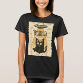 Funny Black Cat Ufo Ramen Alien Abduction Graphic  Tシャツ (正面)