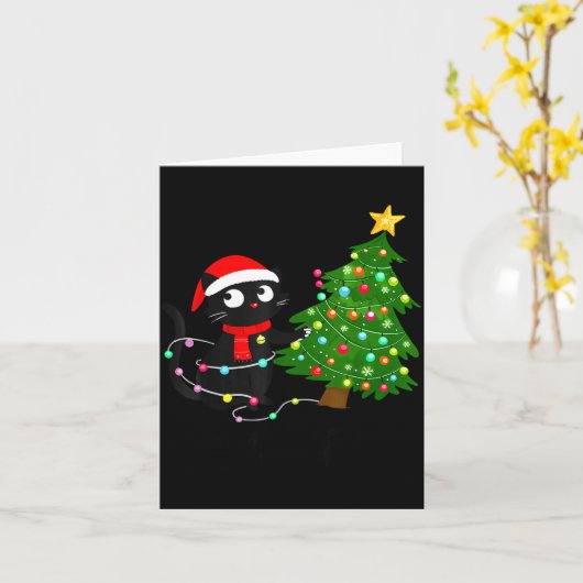 Funny Black Cat What_ Christmas Tree Funny Cat Lov カード (黄色い花)