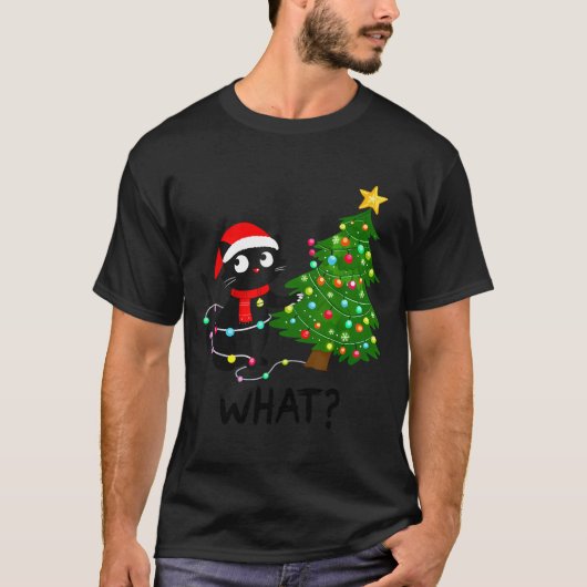 Funny Black Cat What_ Christmas Tree Funny Cat Lov Tシャツ (正面)