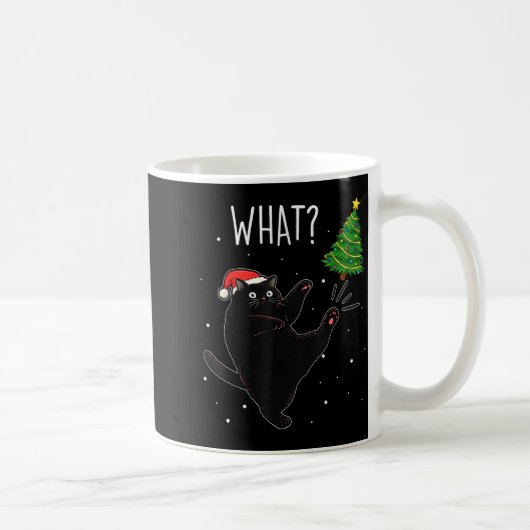 Funny Black Cat What_ Christmas Tree Meme Xmas Men コーヒーマグカップ (右)