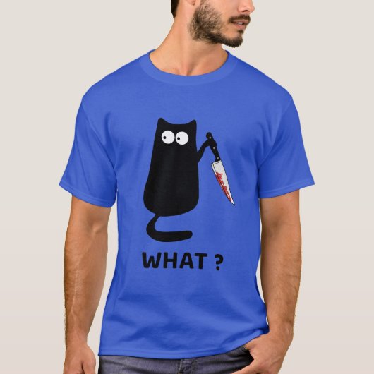 Funny Black Cat What Cute Suspicious kitten Gift W Tシャツ (正面)