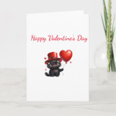 Funny Black Cat With Balloons Valentine's Day カード (正面)