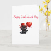 Funny Black Cat With Balloons Valentine's Day カード (黄色い花)