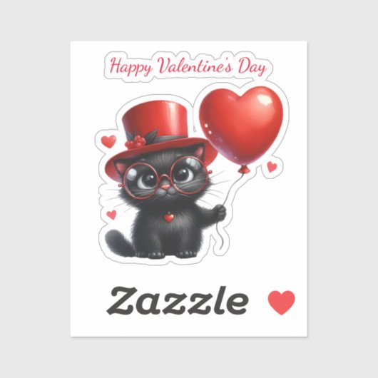 Funny Black Cat With Balloons Valentine's Day シール (シート)