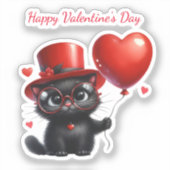 Funny Black Cat With Balloons Valentine's Day シール (正面)