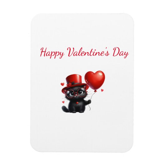 Funny Black Cat With Balloons Valentine's Day マグネット (縦)