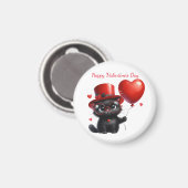 Funny Black Cat With Balloons Valentine's Day マグネット (正面/裏面)