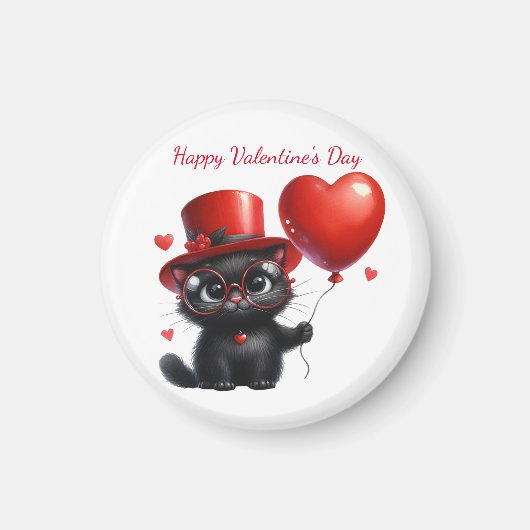 Funny Black Cat With Balloons Valentine's Day マグネット (正面)