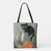 Funny Black cat with Fish トートバッグ (裏面)