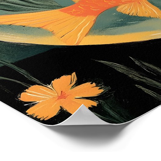 Funny Black cat with Fish ポスター (角)