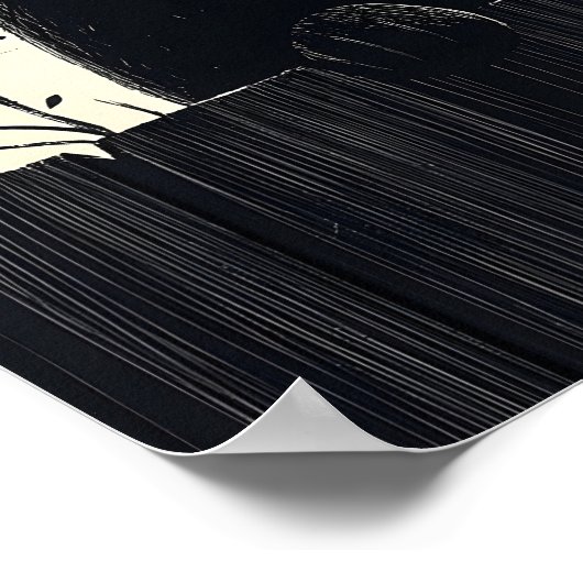 Funny Black cat with Full Moon ポスター (角)