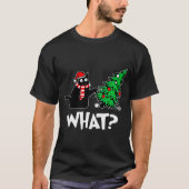 Funny Black Cat Xmas Pushing Christmas Tree Over C Tシャツ (正面)