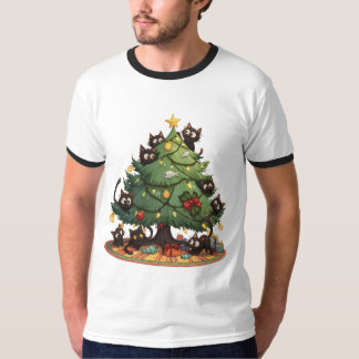Funny Black Cats Christmas Tree Chaos Cute Holiday Tシャツ