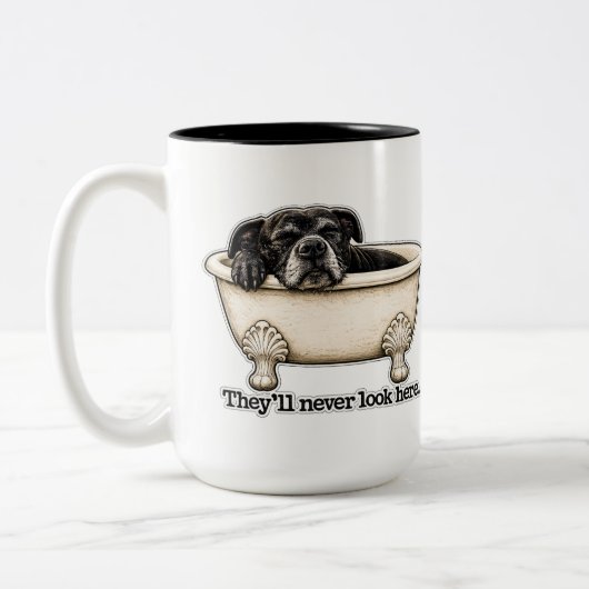 Funny Black Dog Mug Pitbull Humor ツートーンマグカップ (左)