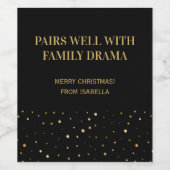 Funny Black Gold Pairs Well With Family Christmas  ワインラベル (シングルラベル)