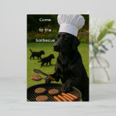 Funny Black Lab Barbecue  箔招待状 (立ち正面)