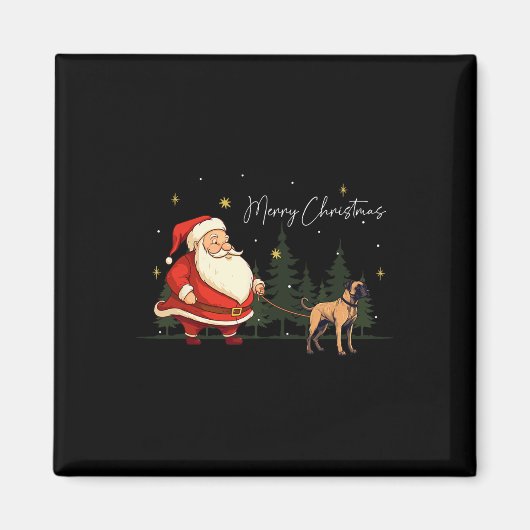 Funny Black Mouth Cur Dog Santa Claus Christmas Wa マグネット (正面)