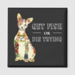 Funny Black Thug Sphynx Cat Tattoo Feline Saying マグネット<br><div class="desc">Celebrate your love of cats with this funny magnet featuring a delightful illustration of a gangster sphynx cat covered with fish related tattoos. The design also features the funny cat saying,  "Get fish or die trying". The perfect unique gift for cat lovers.</div>