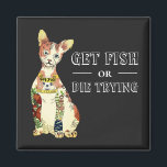 Funny Black Thug Sphynx Cat Tattoo Feline Saying マグネット<br><div class="desc">Celebrate your love of cats with this funny magnet featuring a delightful illustration of a gangster sphynx cat covered with fish related tattoos. The design also features the funny cat saying,  "Get fish or die trying". The perfect unique gift for cat lovers.</div>