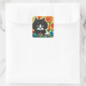 Funny Black White Cat Creationarts  Sticker スクエアシール (バッグ)