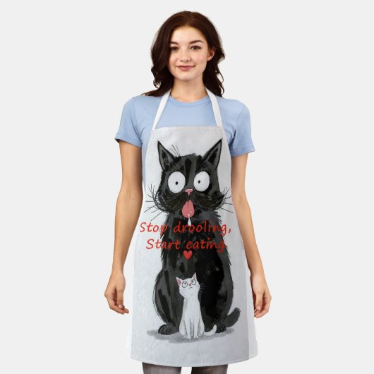 Funny Black & White Cats Apron エプロン (着用した状態)