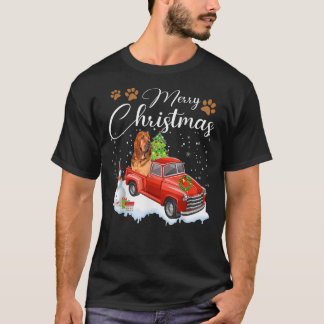 Funny Bloodhound Dog Snow Red Truck Christmas Xmas Tシャツ