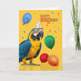 Funny Blue and Gold Macaw Parrot Birthday カード