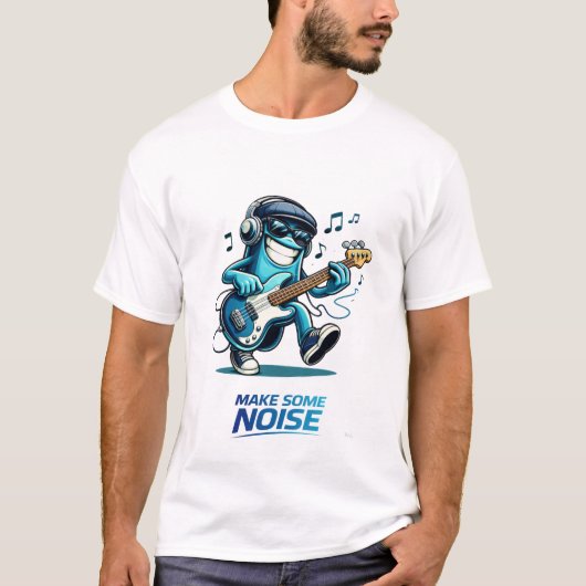 Funny Blue Bass Player Character Music  Tシャツ (正面)