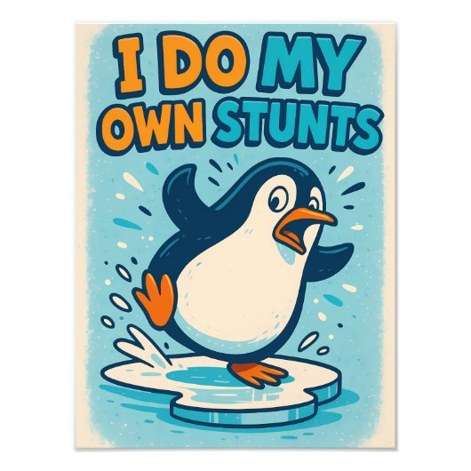 Funny Blue Penguin Ice Skating Quote Design フォトプリント (正面)