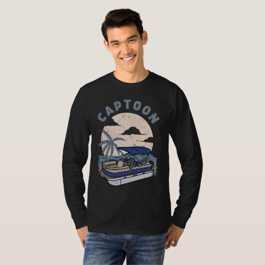 Funny Boating Captoon Pontoon Tritoon Captain Pont Tシャツ (正面フル)