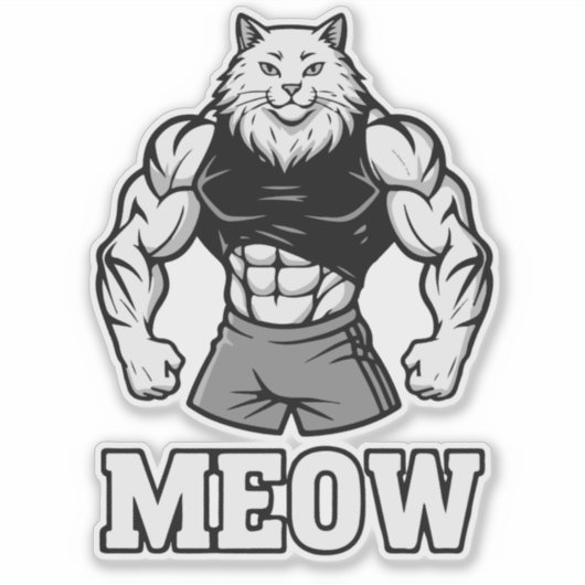 Funny bodybuilder cat showing off massive muscles シール (正面)