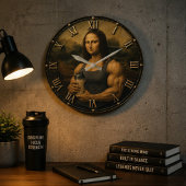 Funny Bodybuilder Mona Lisa Gym Queen Renaissance ラージ壁時計